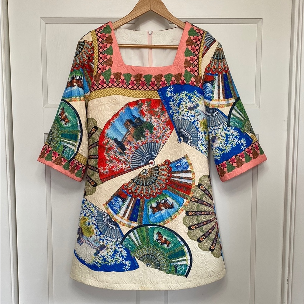 Retro Inspired Dress with Fan and Horse Print